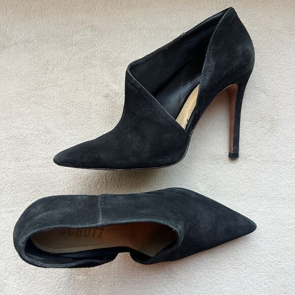 Schutz Black Suede Wrap Stiletto Heel Pump Booties Women 6.5 B Chic Sexy Minimal - Picture 14 of 14